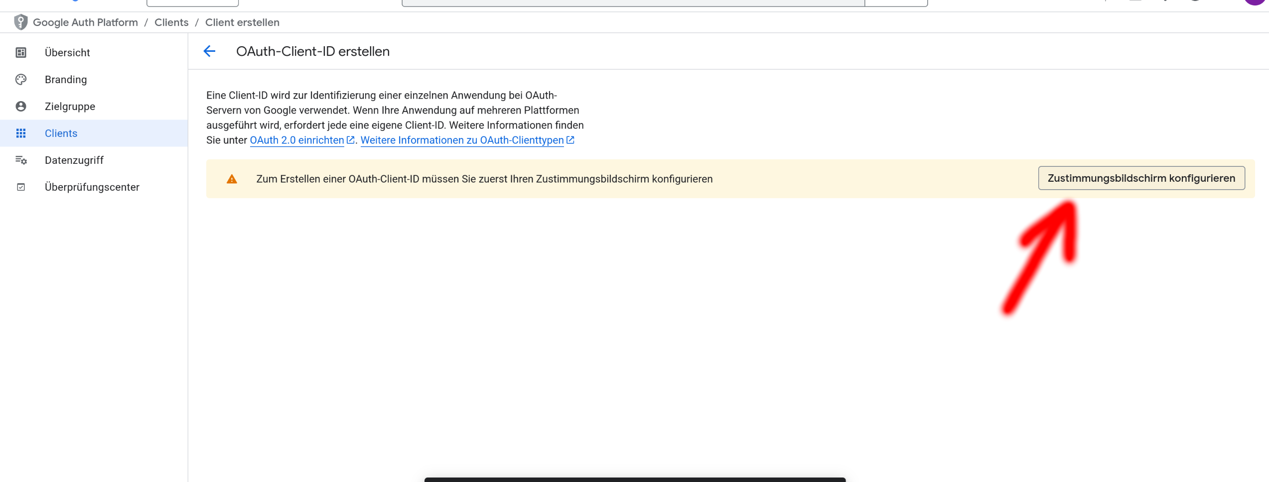 OAuth-Zustimmungsbildschirm konfigurieren