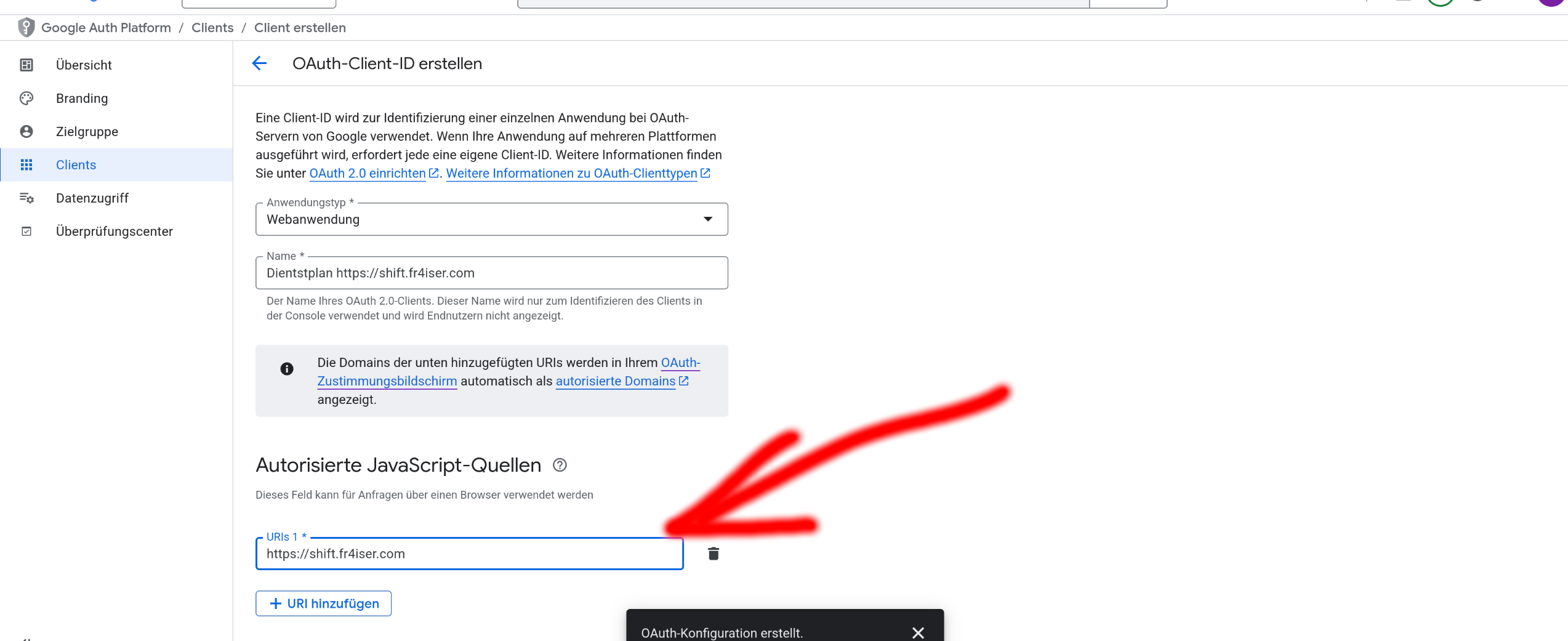OAuth-Client-ID erstellen